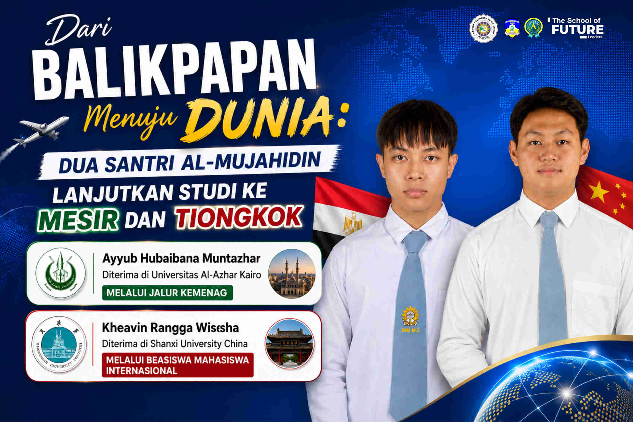 Dari Balikpapan Menuju Dunia: Dua Santri Al-Mujahidin Lanjutkan Studi ke Mesir dan Tiongkok